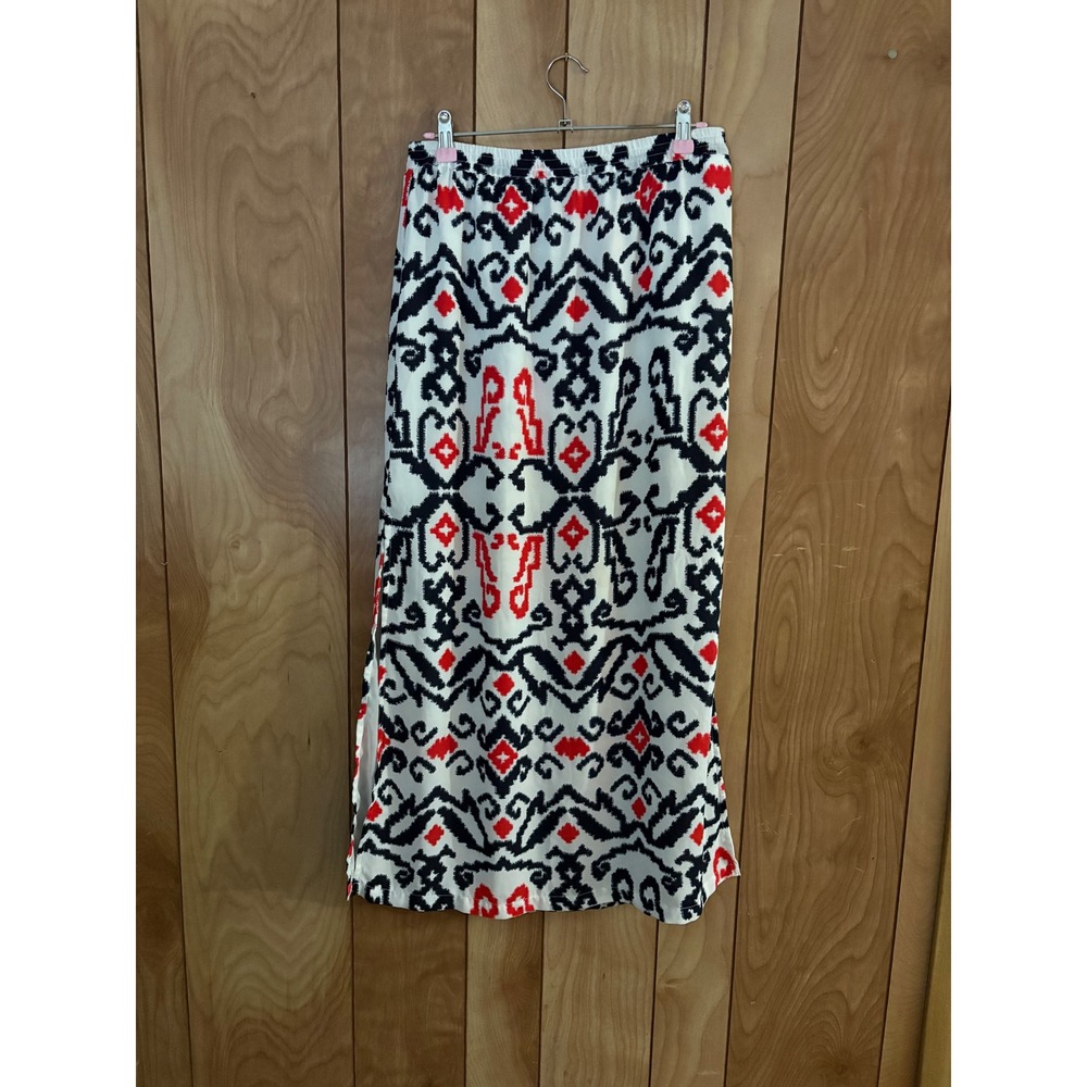 Tommy Hilfiger Womens Red Navy Blue Ikat Print Elastic Waist Maxi Skirt Size 2